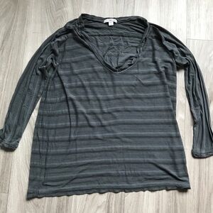 JAMES PERSE WOMENS T SHIRT GRAY STRIPE LONG SLEEVE SMALL 1